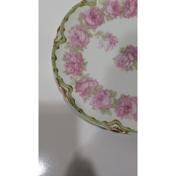 Antique Limoges France Hand-Painted Porcelain Plate With Pink Roses Gold Trim - Picture 8 of 11
